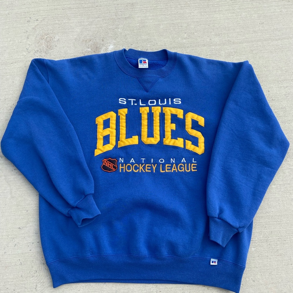 VINTAGE 1990s RUSSEL BLUES NHL CREWNECK RARE EMBROIDERED XL